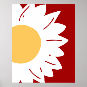 Witte Madelief met Gele Midden op Rode Abstracte Poster