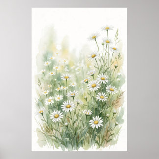 Witte Madeliefje Wildbloem Waterverf Poster