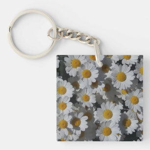Witte madeliefjes acryl sleutelhanger