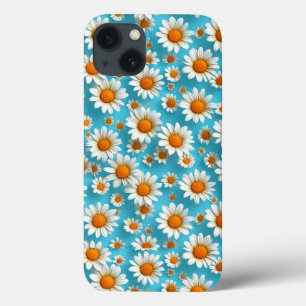 Witte Madeliefjes Blauwe Elegante Bloemige Ontwerp iPhone 13 Hoesje