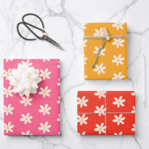 Witte madeliefjes bloemmotief kleurrijke minimalis inpakpapier vel