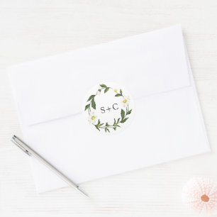 Witte Madeliefjes Bloemrijke Rustieke Bruiloft Ronde Sticker