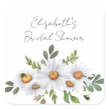 Witte madeliefjes bruidsbaby shower stickers