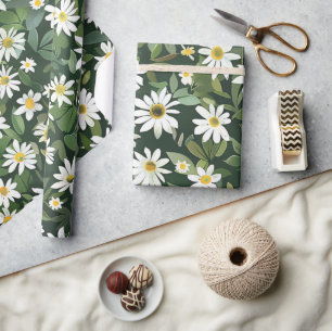 Witte madeliefjes Ditsy bloemen 60s 70s Hippie Gro Cadeaupapier
