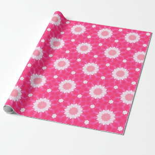Witte madeliefjes en sterren over roze achtergrond cadeaupapier