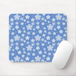 Witte madeliefjes en Stippen op blauw Muismat