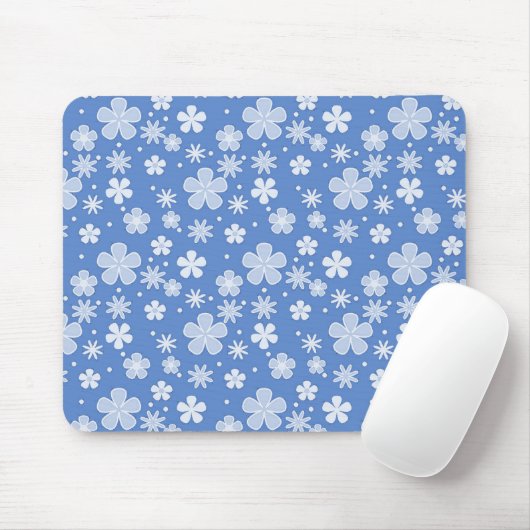 Witte madeliefjes en Stippen op blauw Muismat (Met muis)