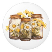 Witte madeliefjes in Mason Jars Keramische Knop (Voorkant)