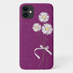 witte madeliefjes met regendruppels op magenta iPhone 11 hoesje