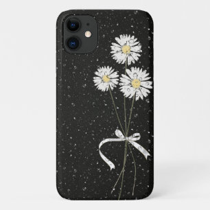 witte madeliefjes met regendruppels op zwart iPhone 11 hoesje