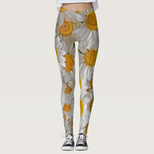 Witte madeliefjes: mooie bloemige achtergrond leggings