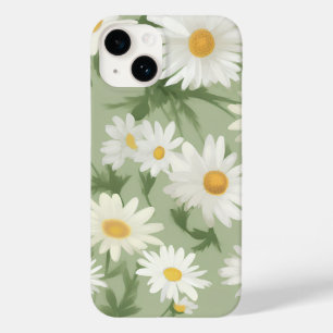 Witte madeliefjes op salie groen Case-Mate iPhone 14 hoesje