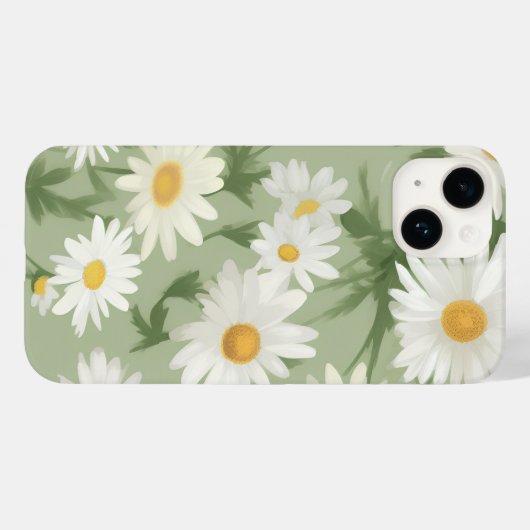 Witte madeliefjes op salie groen Case-Mate iPhone case (Achterkant (horizontaal))