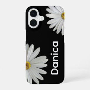 Witte Madeliefjes op Zwart iPhone 16 Hoesje