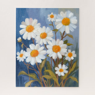 Witte madeliefjes waterverf bloemen geschilderd legpuzzel