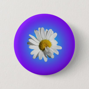 Witte Madeliefjesbloem Bloemkleurig Paarsblauw Ver Ronde Button 5,7 Cm