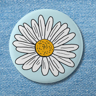 Witte Madeliefjesbloem Bloemrijke Doodle Kunst Ronde Button 5,7 Cm