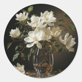 Witte magnoli bloemen ronde sticker