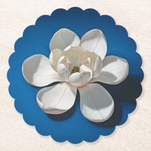 Witte Magnolia Blauw geschulpte Ronde Onderzetter