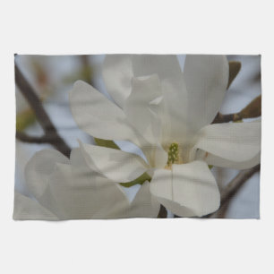 Witte Magnolia Bloeiend in de Lente Theedoek
