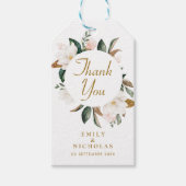 Witte magnolia bloem bruiloft cadeaulabel (Voorkant)