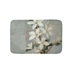 Witte Magnolia Bloem Gouden Lijn Marmer Badmat