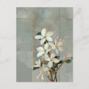 Witte Magnolia Bloem Gouden Lijn Marmer Briefkaart