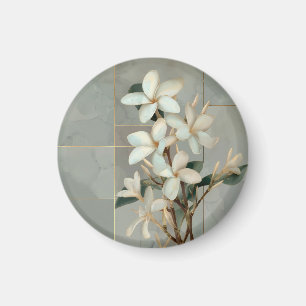Witte Magnolia Bloem Gouden Lijn Marmer Magneet