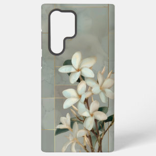 Witte Magnolia Bloem Gouden Lijn Marmer Samsung Galaxy Hoesje