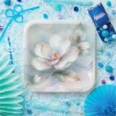 Witte Magnolia bloem met vergulde rand Papieren Bordje (Feest)