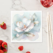 Witte Magnolia bloem met vergulde rand Servet (Insitu)