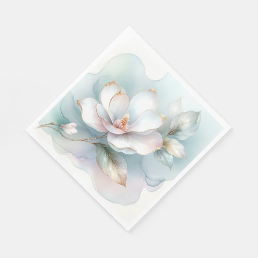 Witte Magnolia bloem met vergulde rand Servet (Hoek)