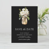Witte Magnolia Bloem Zwarte QR Code Trouwfoto Save The Date (Staand voorkant)