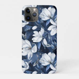 Witte Magnolia bloemen, blauwe achtergrond iPhone 11 Pro Hoesje