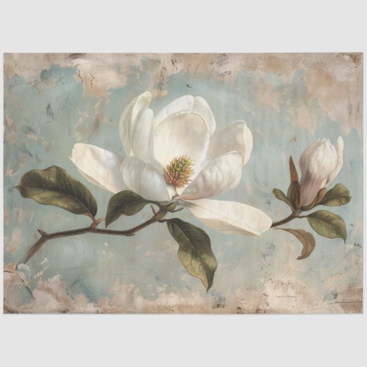 Witte Magnolia Bloemen Decoupage Tissuepapier (Voorkant)