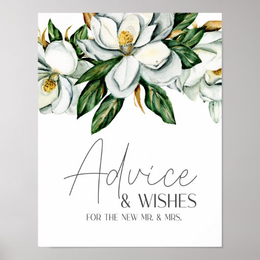 Witte Magnolia Bloemen Huwelijk Kaart & Geschenken Poster (Voorkant)