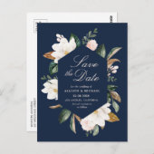 Witte Magnolia Bloemen Marine Blauw Bewaar de datu Briefkaart (Voorkant / Achterkant)