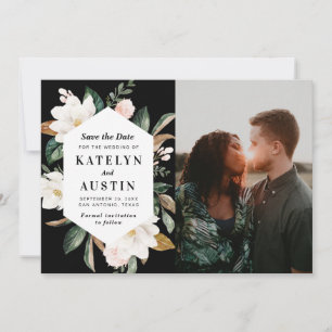 Witte Magnolia Bloemen Moderne foto Bewaar de datu Save The Date