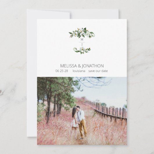 Witte Magnolia Bloemen Rustiek Afbeelding Save The Date (Voorkant)