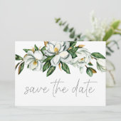 Witte Magnolia Bloemen Rustiek Save the Date (Staand voorkant)