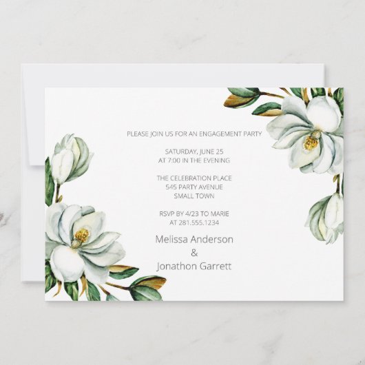 Witte Magnolia Bloemen Rustiek Verloving Aankondiging (Achterkant)