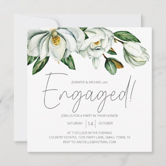 Witte Magnolia Bloemen Rustiek Verloving Uitnodigi (Voorkant)