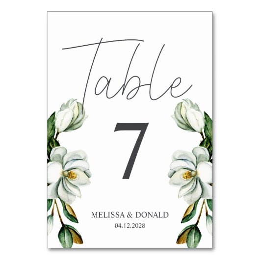 Witte Magnolia Bloemen Rustieke Trouwtafel Nummer Kaart (Voorkant)