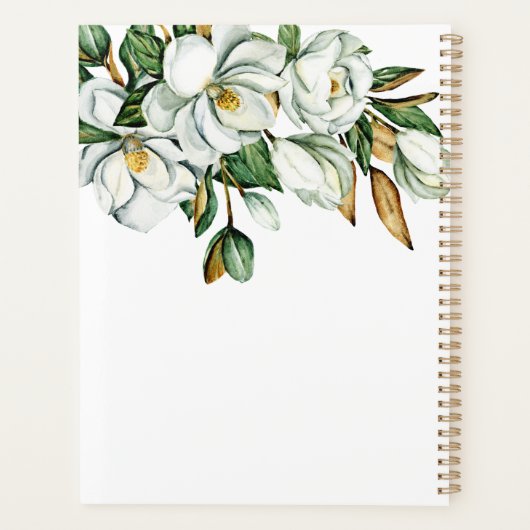 Witte Magnolia Bloemen Rustieke Wedding Planner (Achterkant)