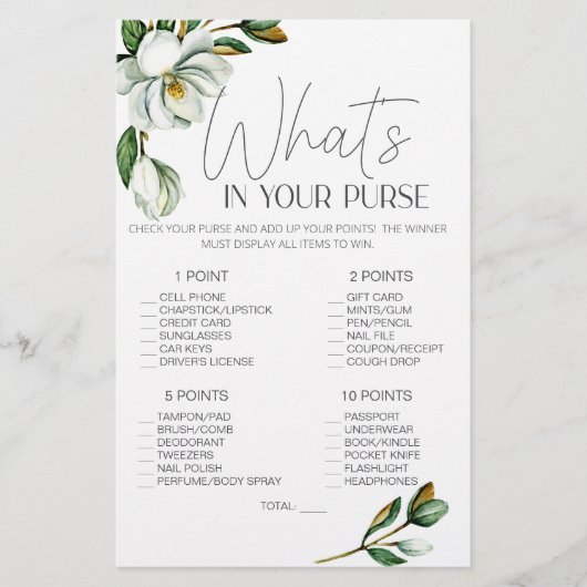 Witte Magnolia Bloemen Spel Whats In Uw Tas Flyer (Voorkant)