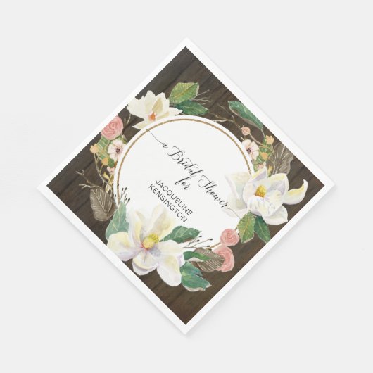 Witte Magnolia Bloemen Waterverf Blush Rustiek Hou Servet (Hoek)