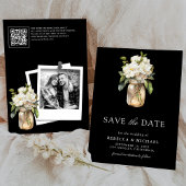 Witte Magnolia Bloemen Zwart QR Code Trouwfoto Save The Date