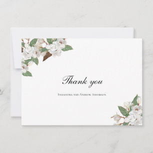 Witte Magnolia Bloemige Bloemen Groene Huwelijks Bedankkaart