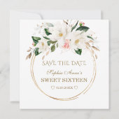Witte Magnolia Bloesem Bloemen Gouden Sweet Sixtee Save The Date (Achterkant)