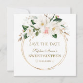 Witte Magnolia Bloesem Bloemen Gouden Sweet Sixtee Save The Date (Voorkant)